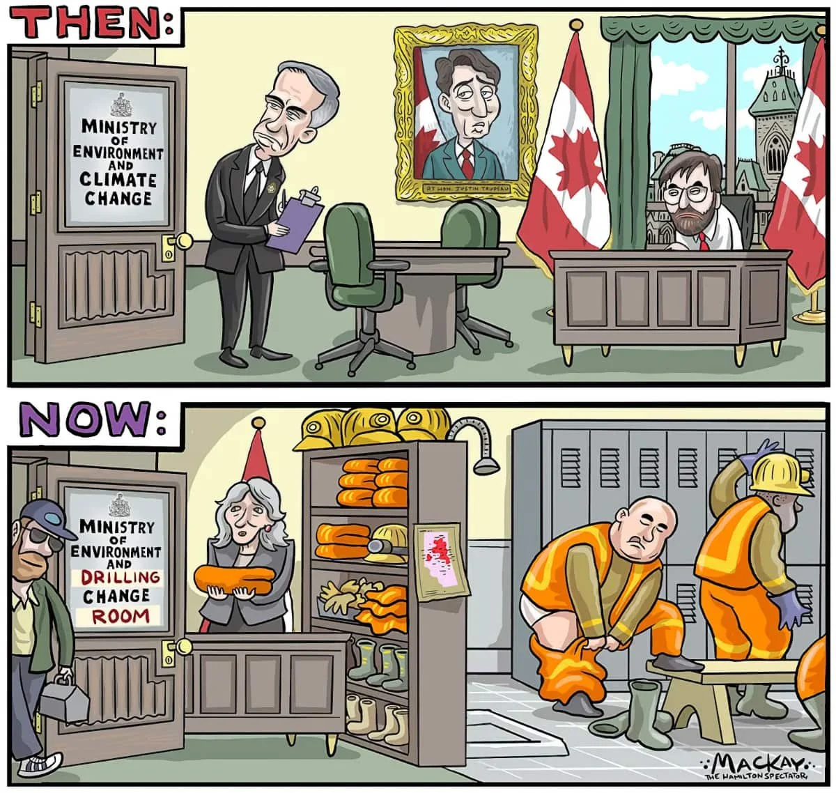 Editorial Cartoon: Drilling Change Room