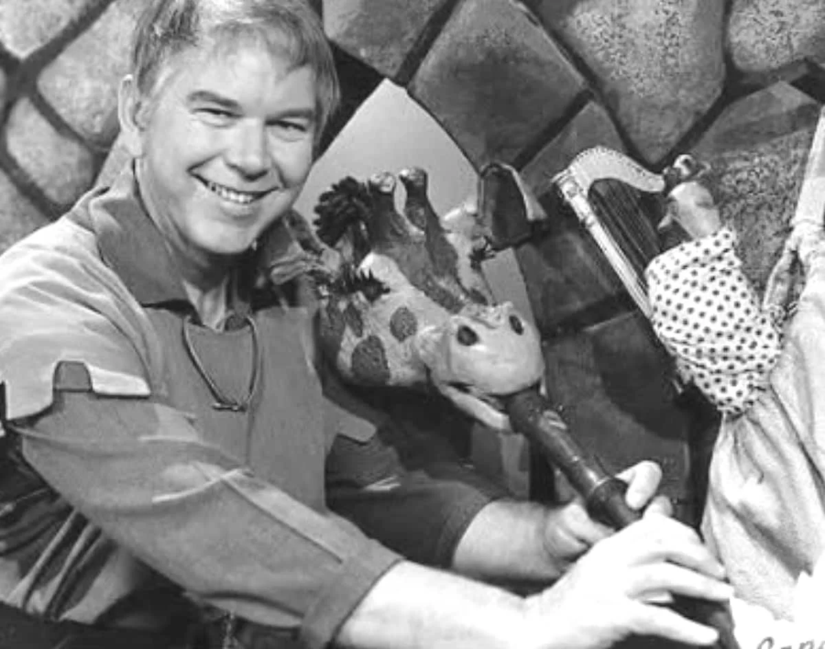 Look way up and way back to episodes of the Friendly Giant