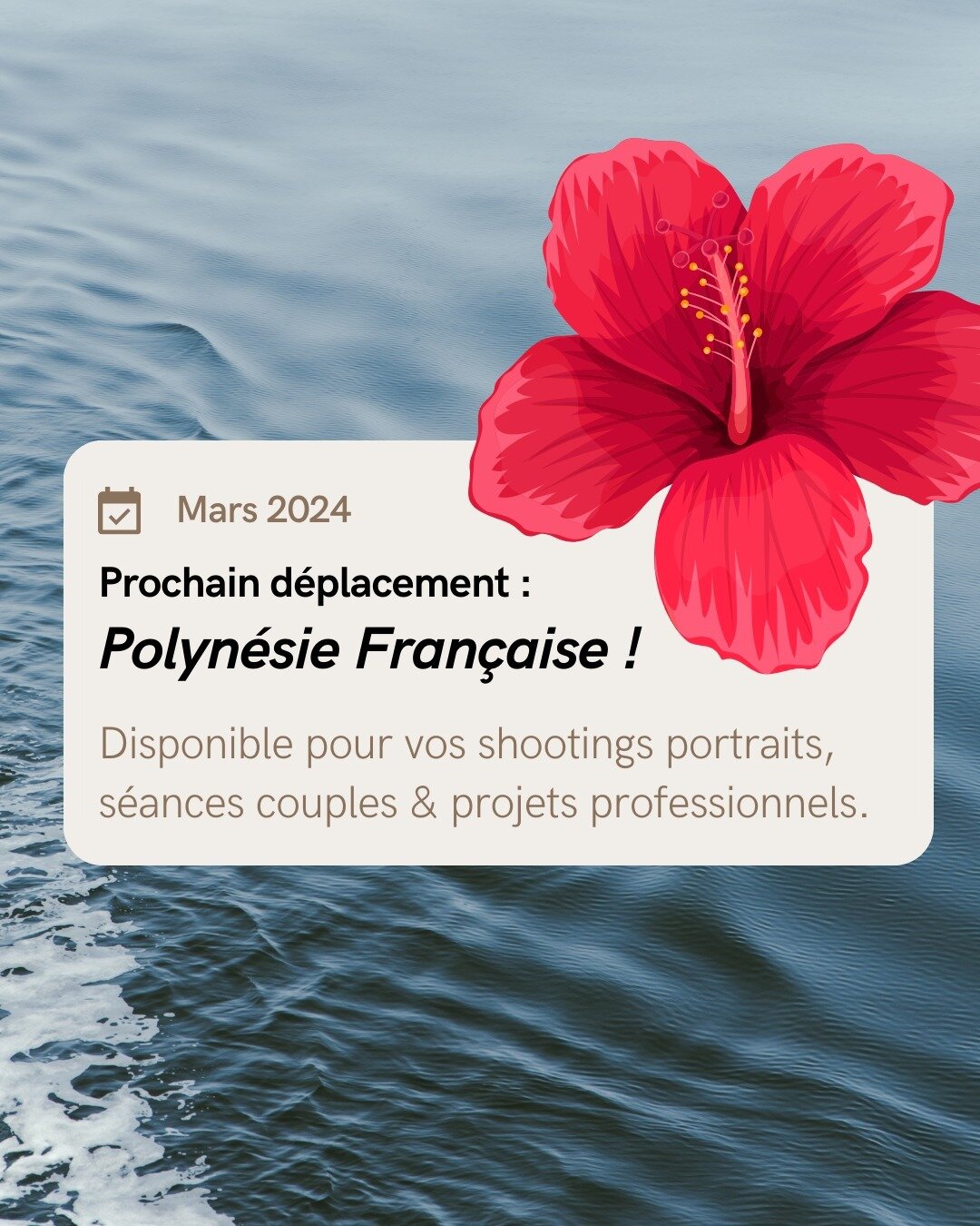 Prochain d&eacute;placement : la Polyn&eacute;sie fran&ccedil;aise 😍 
(Tahiti, Moorea &amp; compagnie 🌴🌞).

Mais cette fois-ci &ccedil;a ne sera pas que des vacances, puisque je suis ouverte aux projets photo ! 📷

J'ai toujours r&ecirc;v&eacute; 