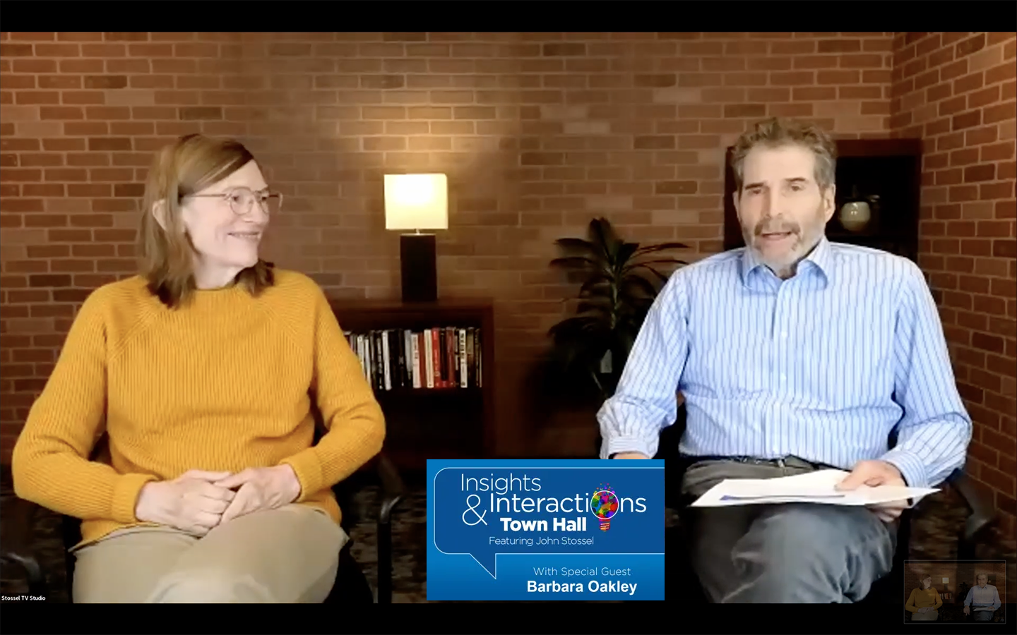 John interviewing Barbara Oakley during SITC's Stossel Town Hall for Educators: The Exciting Intersection of Neuroscience and Education.
