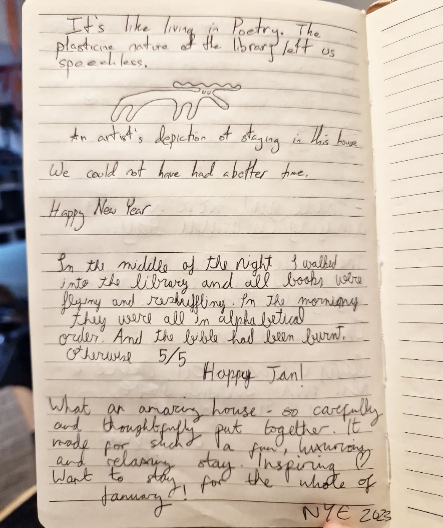 One of the treats of this place is seeing what our guests have written in the book at the end of their stay. I fully approve of this level of imagination and surreality! 
Sometimes I think the library can be missed by our visitors, because there's fi