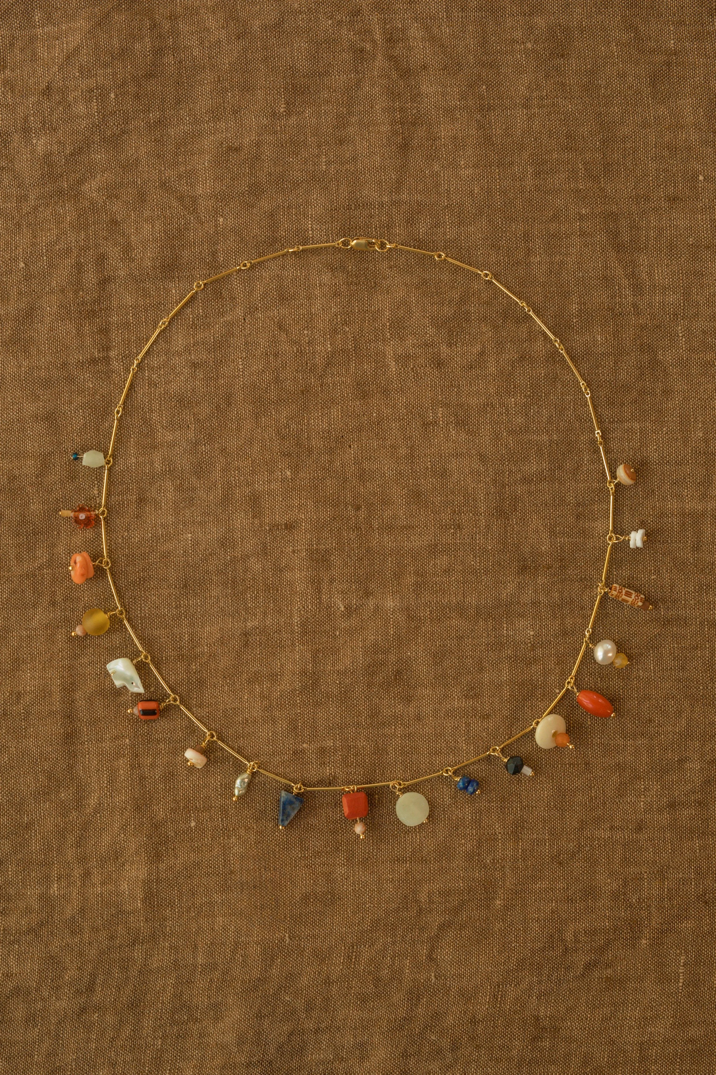 Gold filled Bar + Link Necklace With Vintage Beads