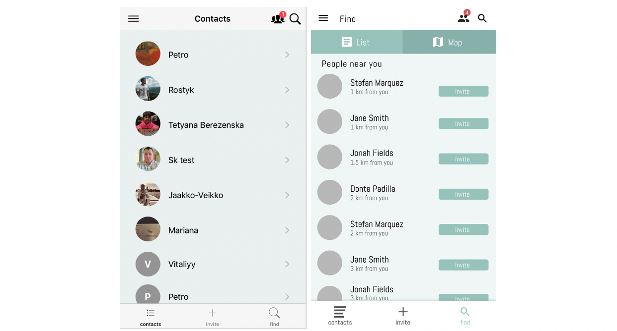 Contacts                                    find
