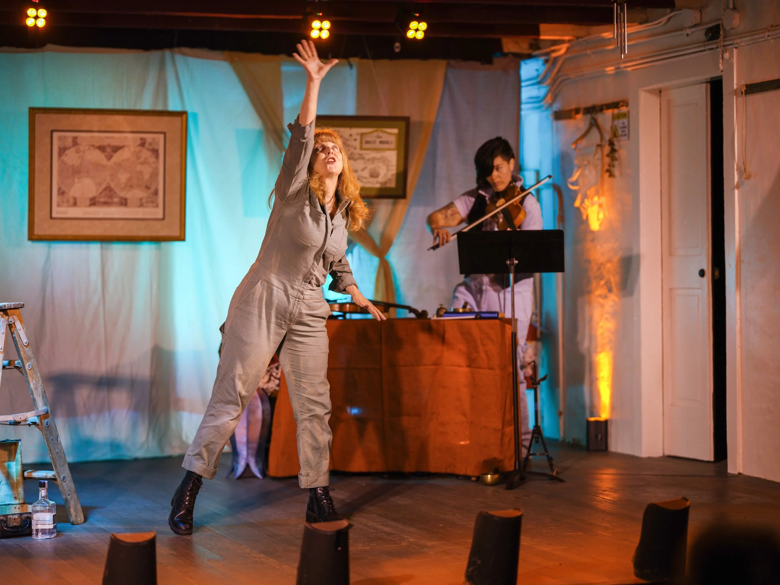 L/R:  Patty Gallagher as The Poet and Samantha Bounkeua as The Muse 