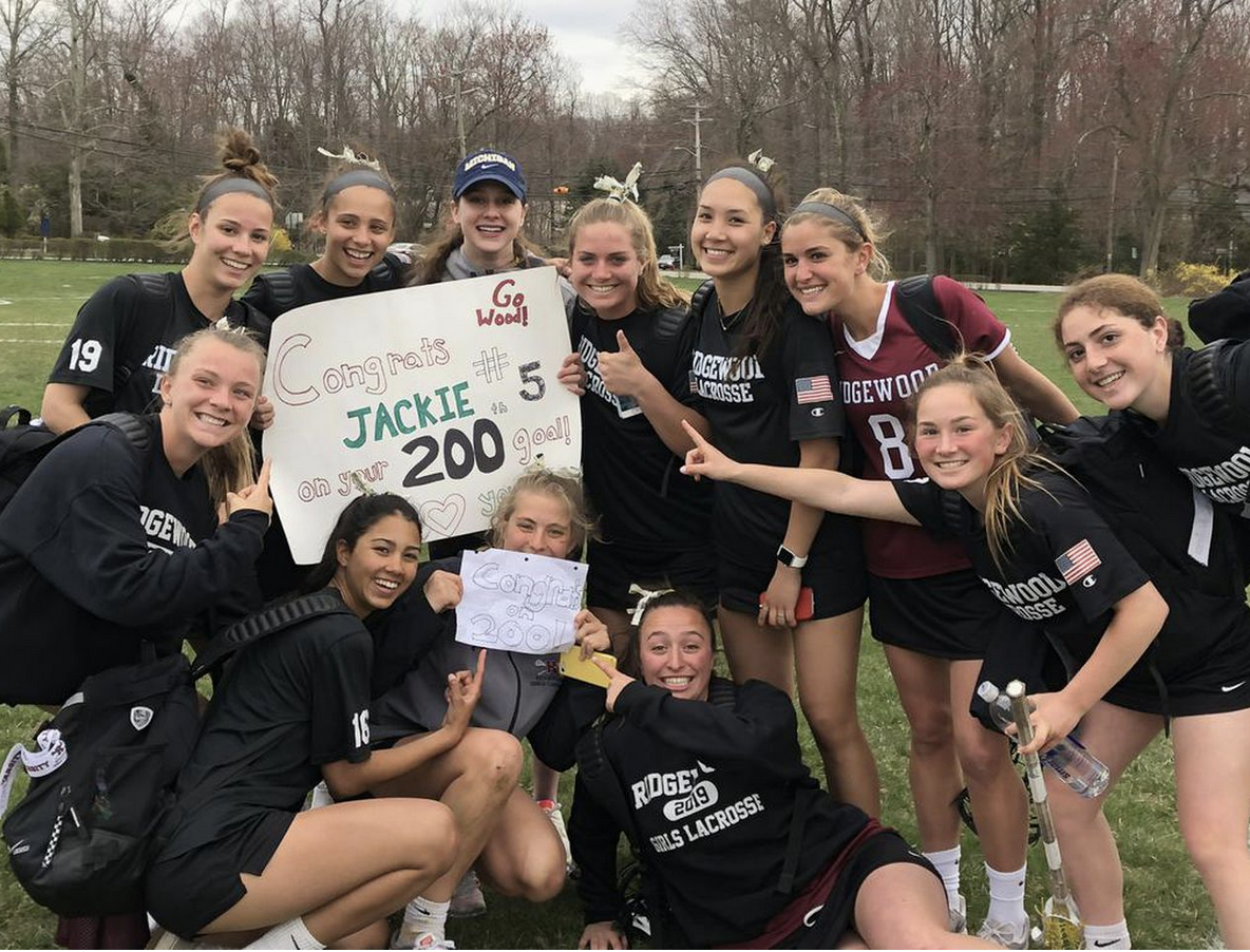 2018Ridgewood junior Jackie Wolak celebrates with teammates after scoring 200th career goal (Courtesy of Ray Wolak)