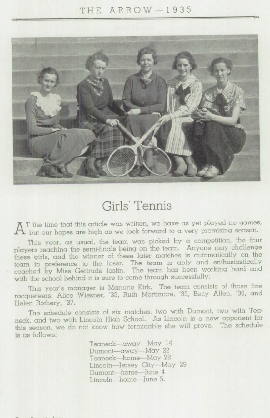 1935 Girls’ Tennis Team