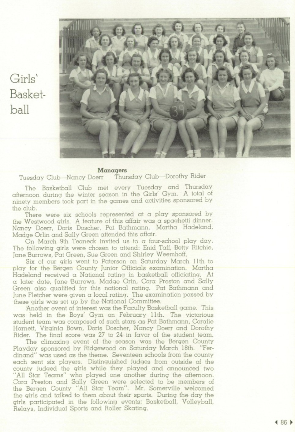 1939 Girls’ Basketball Team