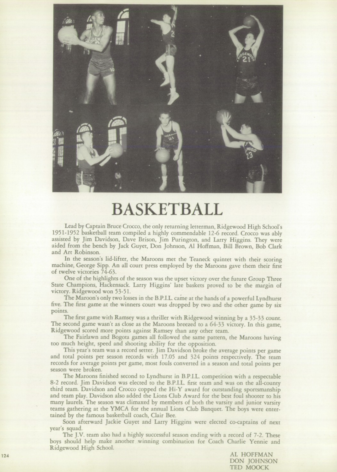 1952 Boys’ Basketball Team
