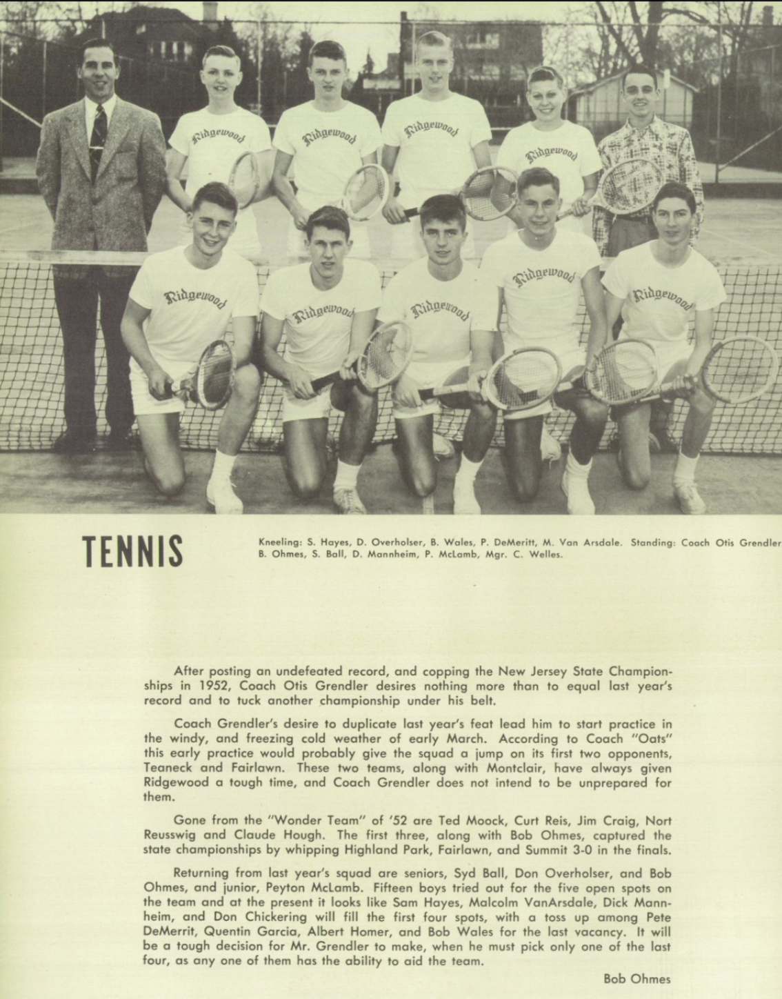 1953 Boys’ Tennis Team