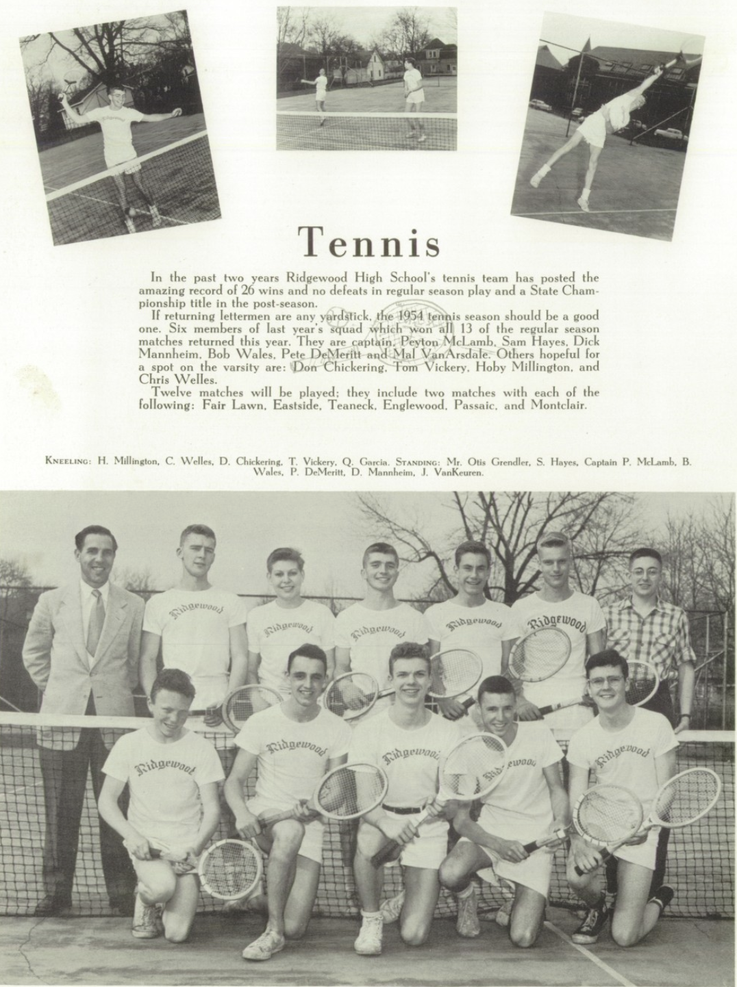 1954 Boys’ Tennis Team