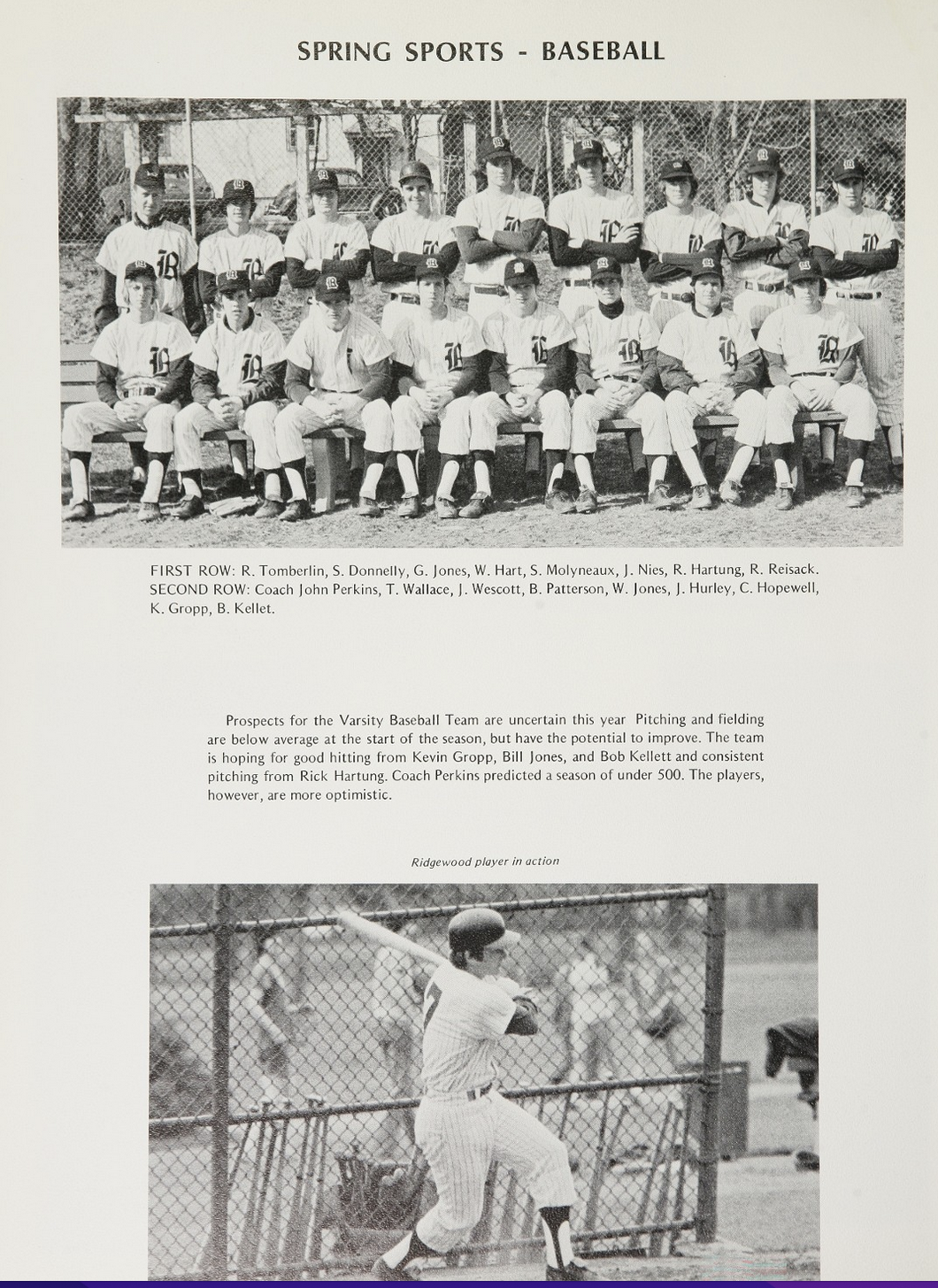 1972 Boys’ Baseball Team