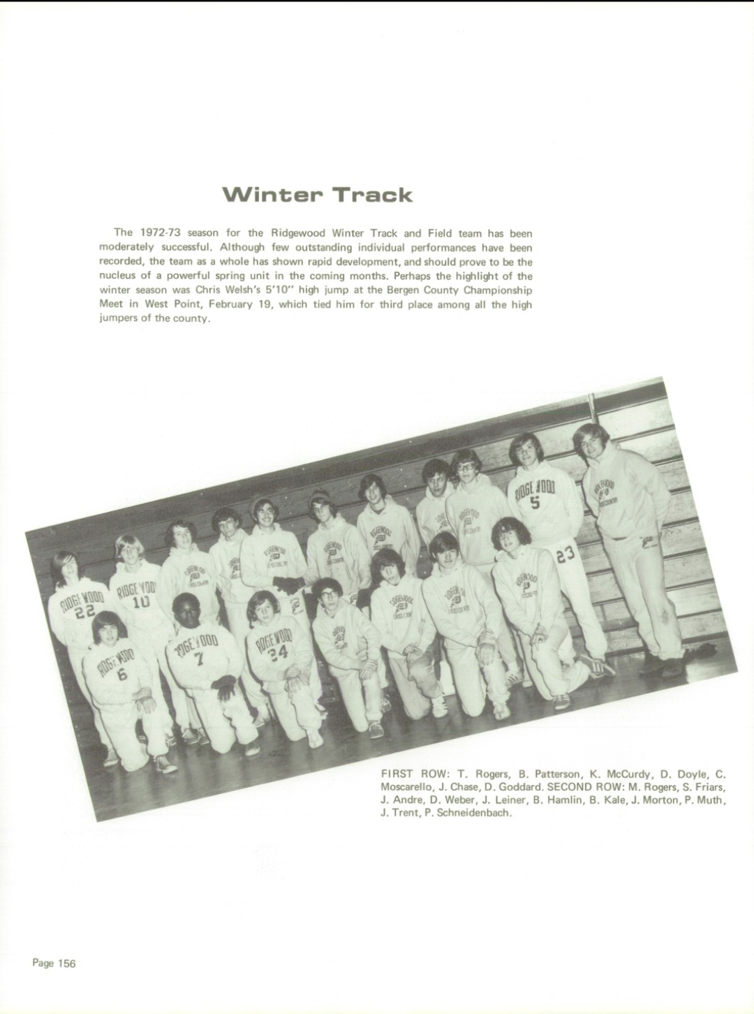 1972-73 Boys’ Winter Track Team