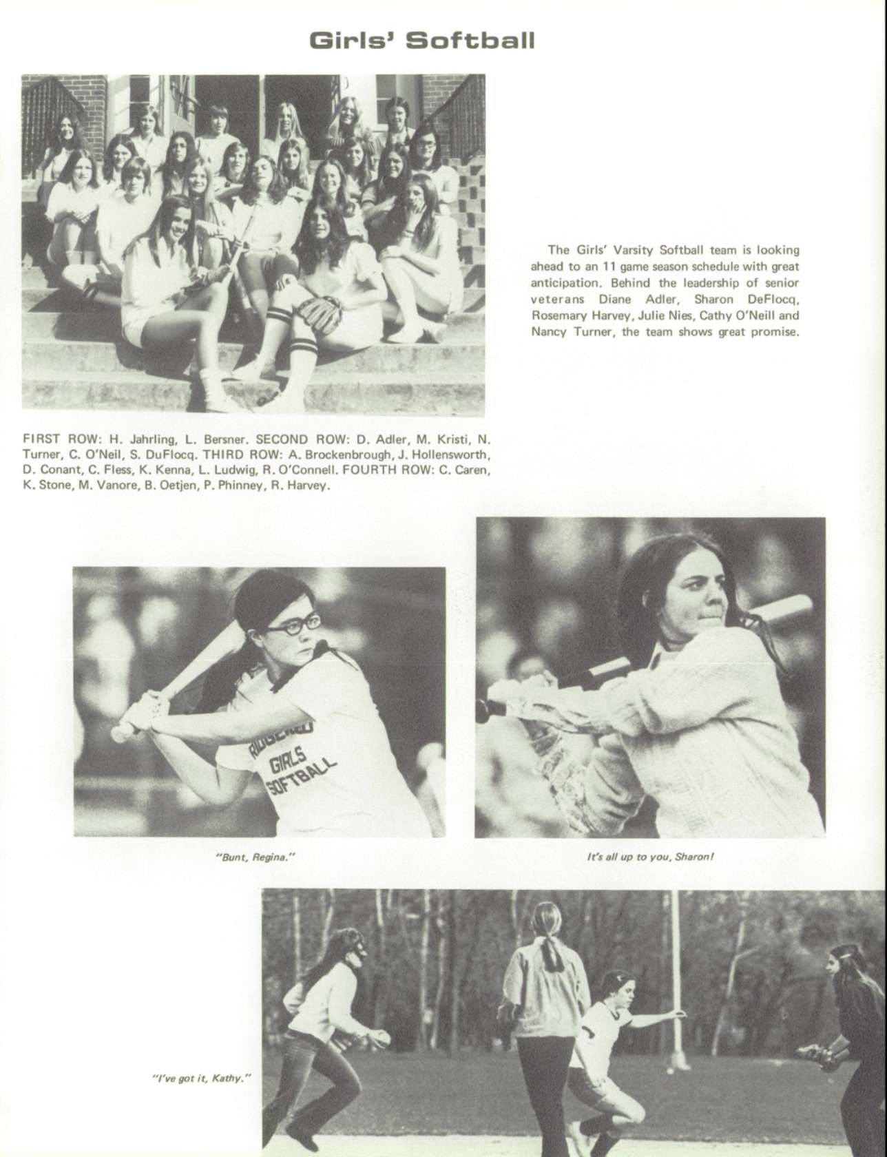 1973 Girls’ Baseball Team