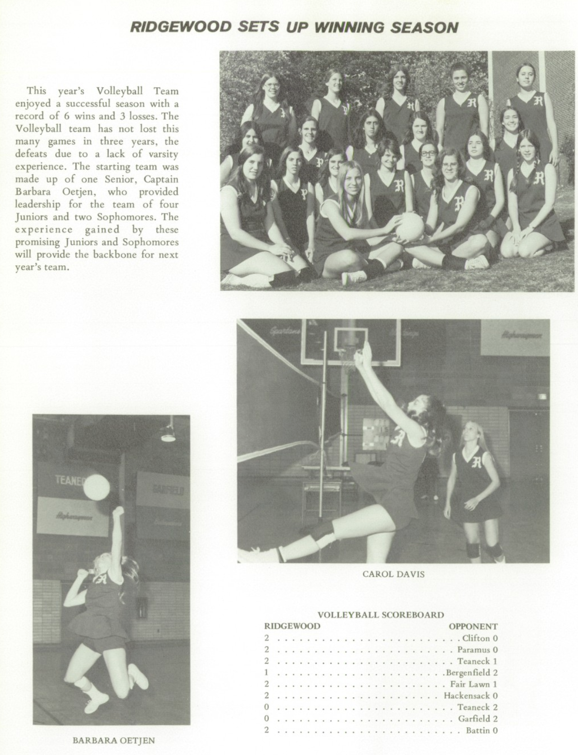 1974 Girls’ Volleyball Team