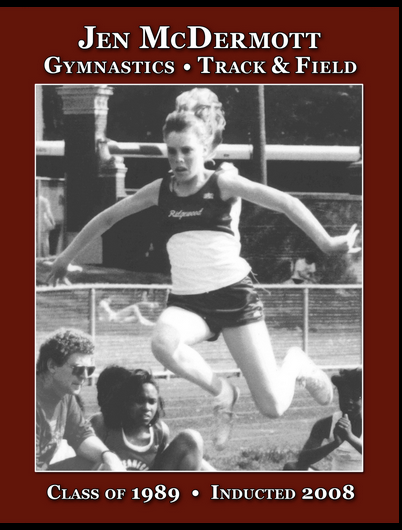 Jen McDermott (Class of 1989) made her mark in Ridgewood High School athletics in gymnastics and track and field, receiving All- County or All-State recognition in both sports in 11 of her 12 seasons competing. She is the holder of 12 school records 