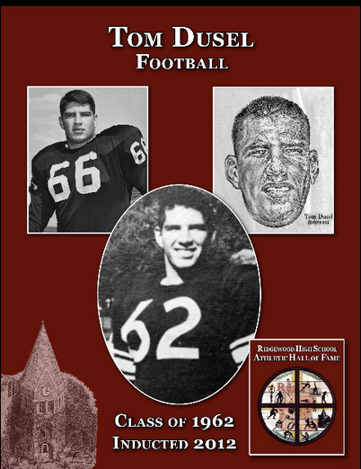 An exceptional blocker and feared tackler Tom Dusel, at 195 pounds, was a coach’s dream as a two-way player which was  the norm for outstanding players of that era. Tom played Offensive Guard and on Defense either defensive end or linebacker. He play