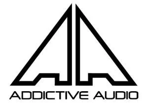 Addictive Audio logo featuring stylized letter 'A' and the brand name underneath