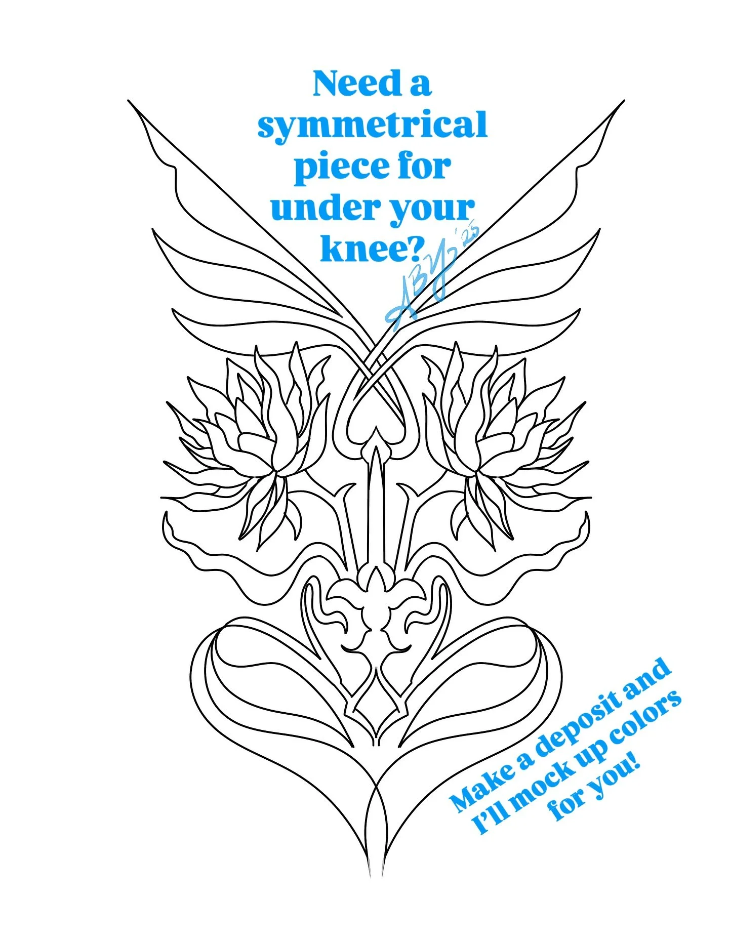 Design up for grabs! Comment to claim! Once I receive a deposit and your favorite colors, I can get you a full mock up of what color would look like and get you put on my schedule. I have time this month or next. This would be a perfect under the kne