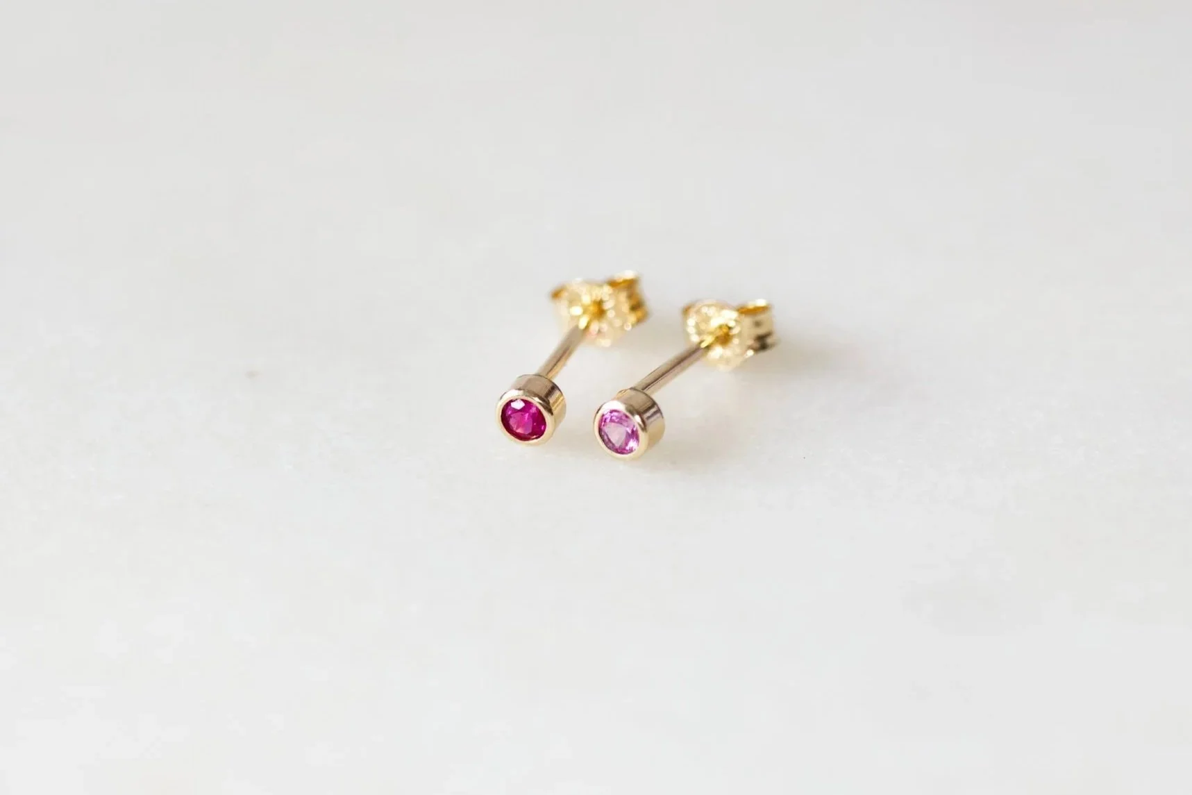 Tiny Ruby or Pink Sapphire Stud Earrings