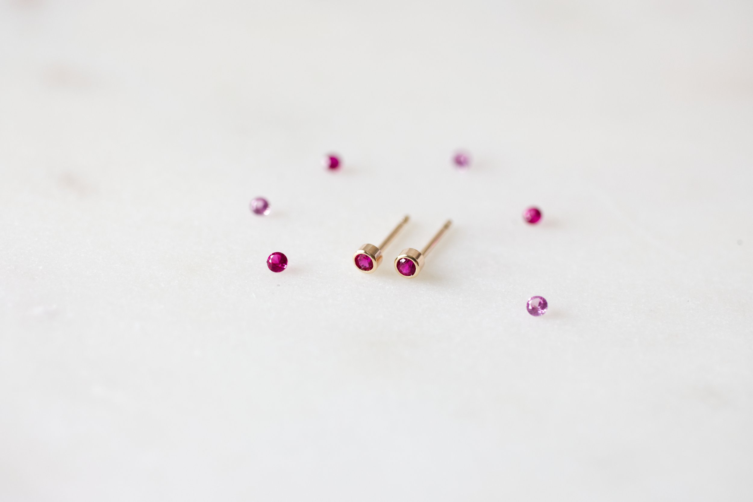 Tiny Ruby Gold Stud Earrings