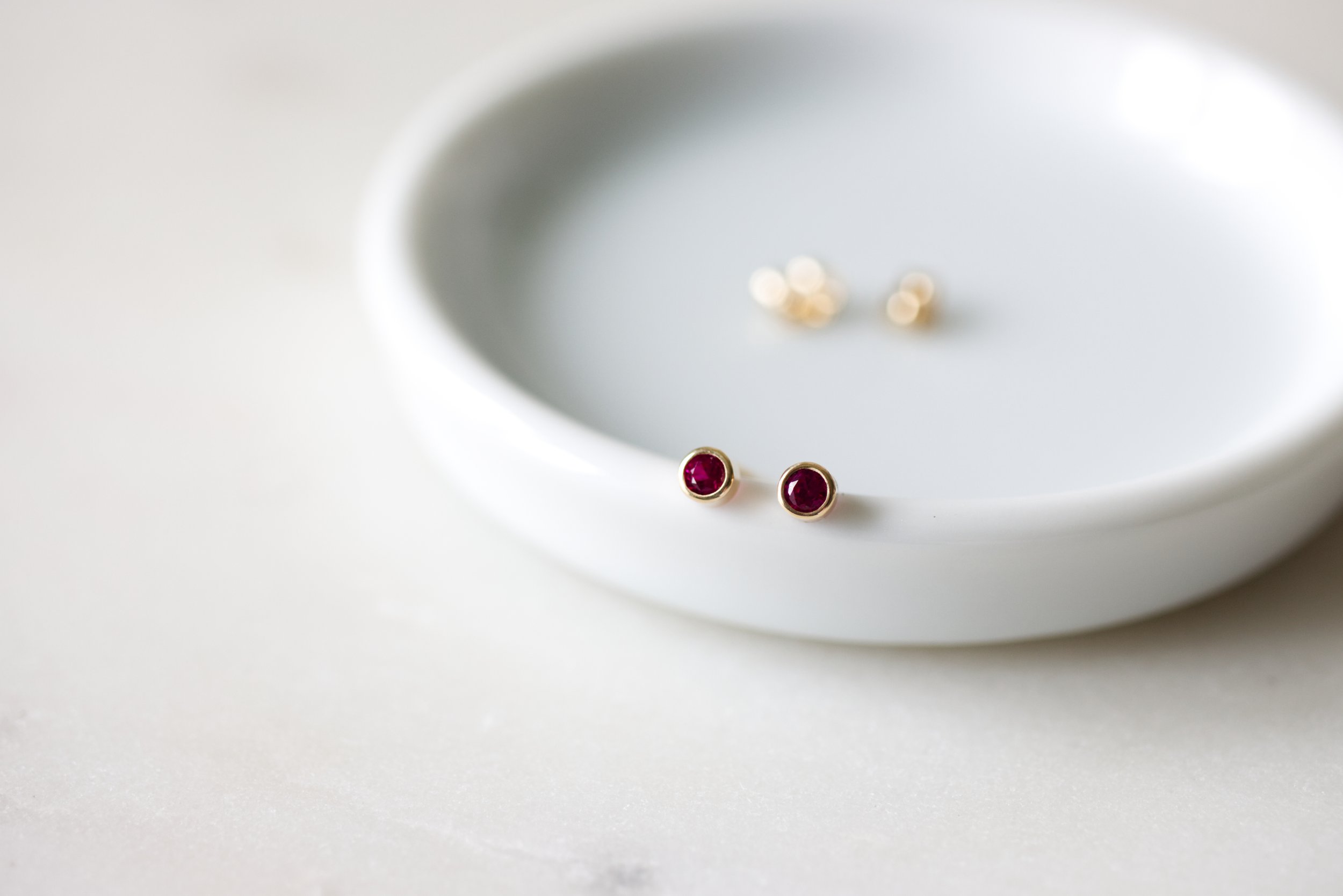 Tiny Ruby Gold Stud Earrings