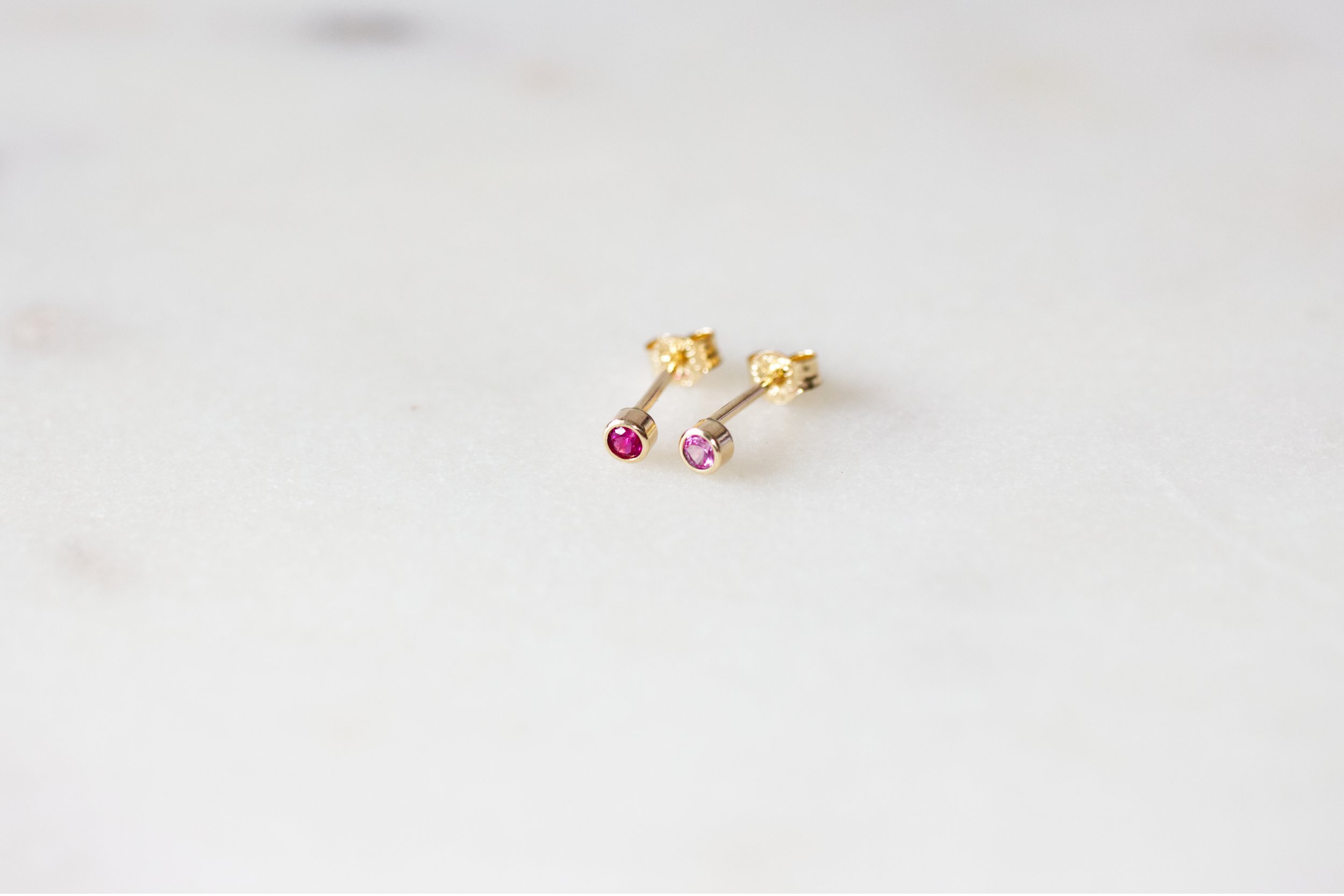 Tiny Ruby Gold Stud Earrings