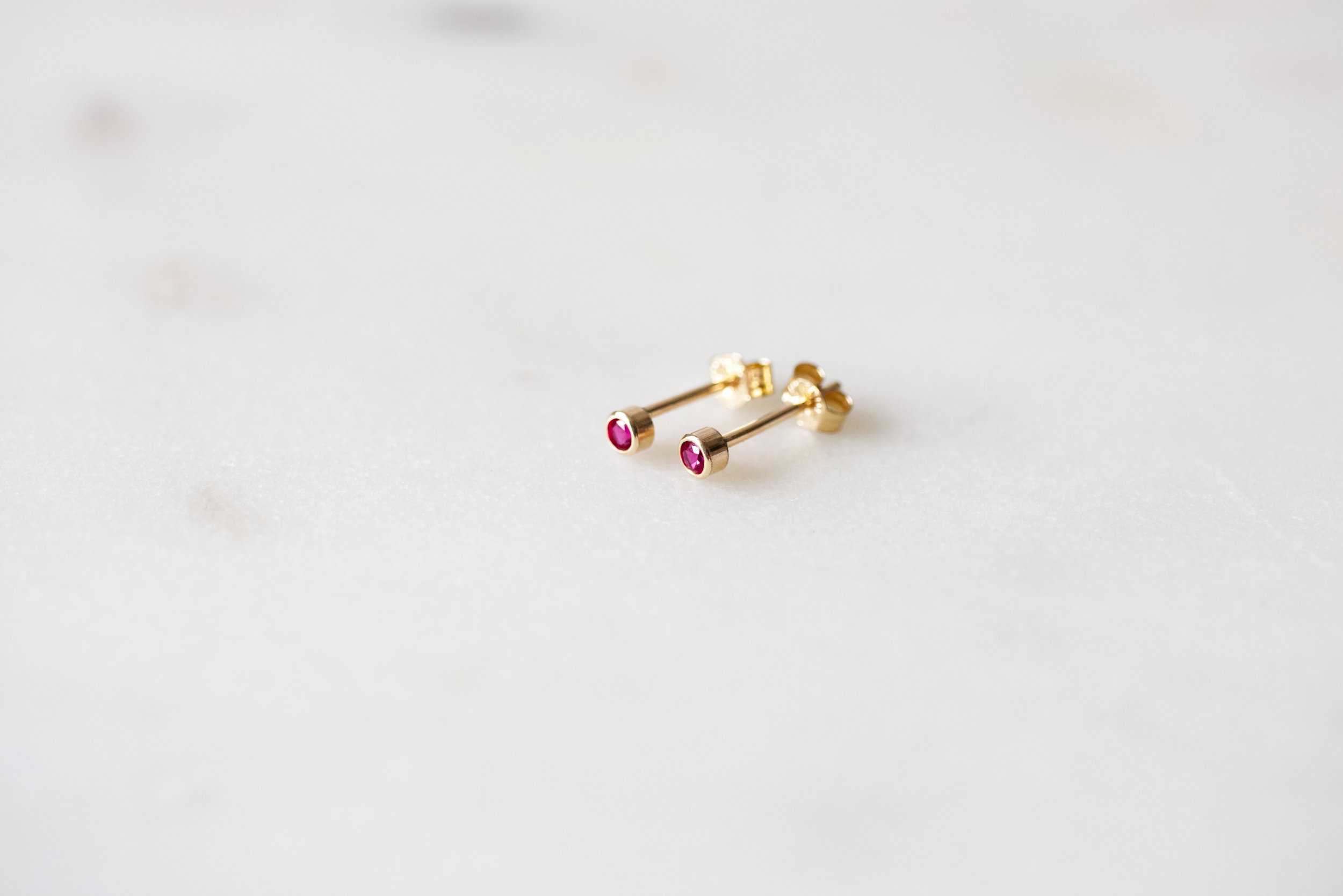 Tiny Ruby Gold Stud Earrings