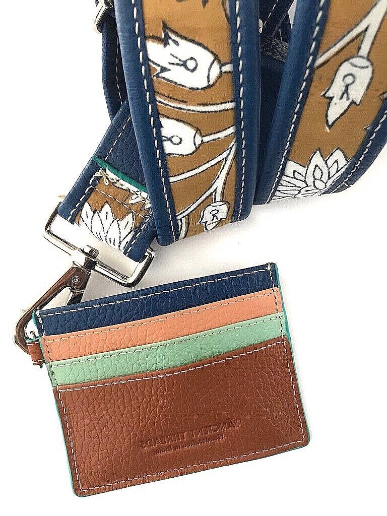 leather card case lined with cotton blockprint fabric