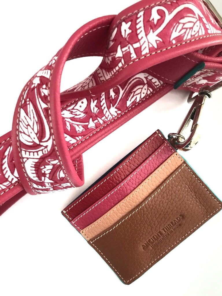 card case with room for 6 cards and lined with cotton handblock fabric