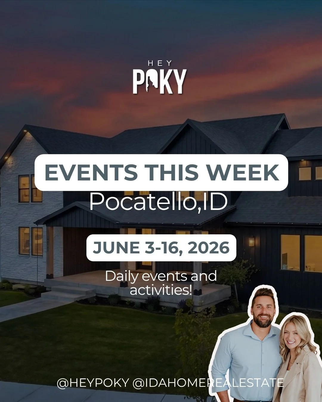 Comment JUNE to make the most of summer!!!☀️ there is something every single day in this list!! 

Follow @heypoky for all things pocatello and text us for all things real estate!

helping you find home 🏡
Brandon &amp; Jess DesFosses
Pocatello, ID Re