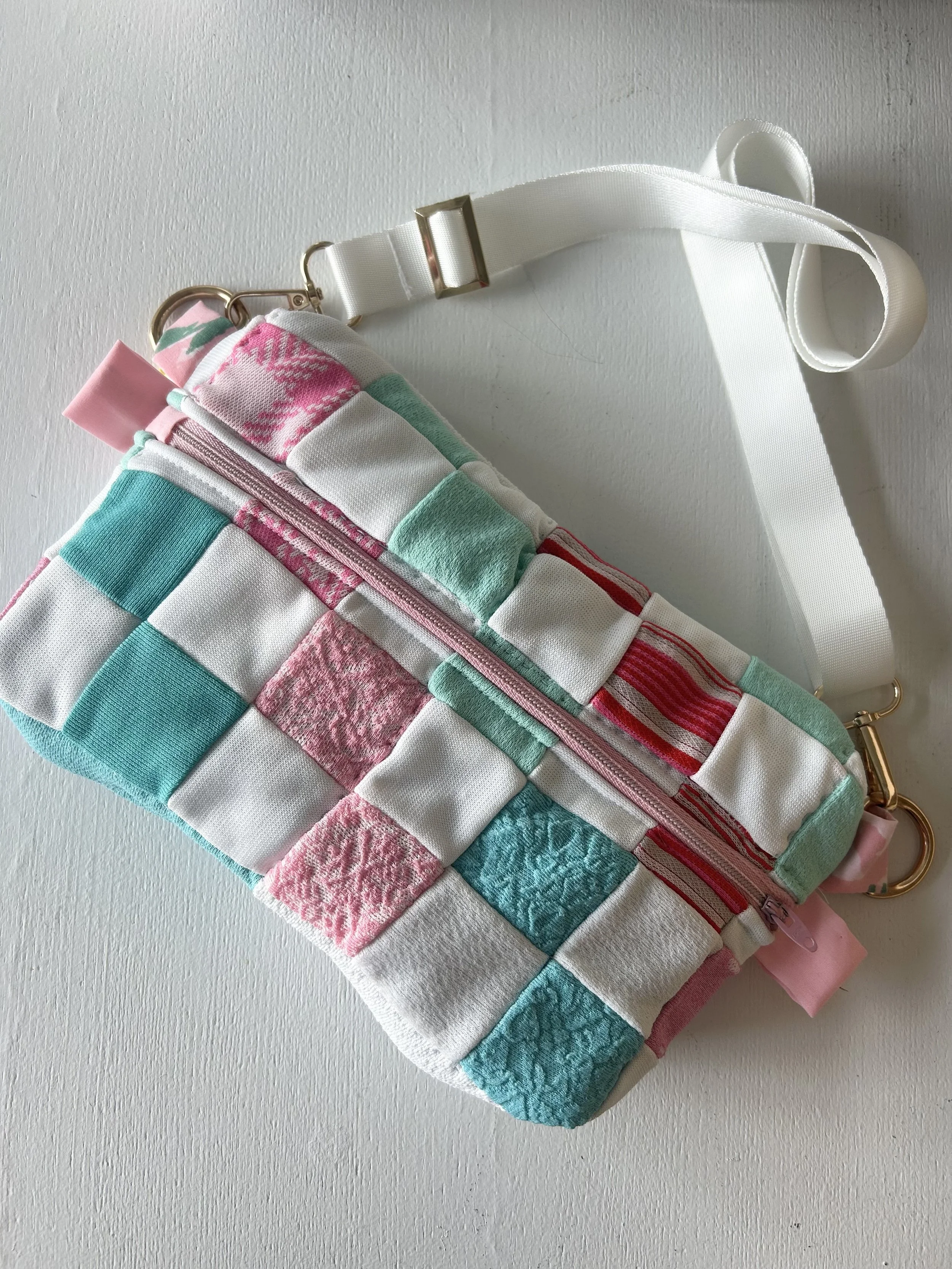 Turquoise and Pink Quilted Hip Bag