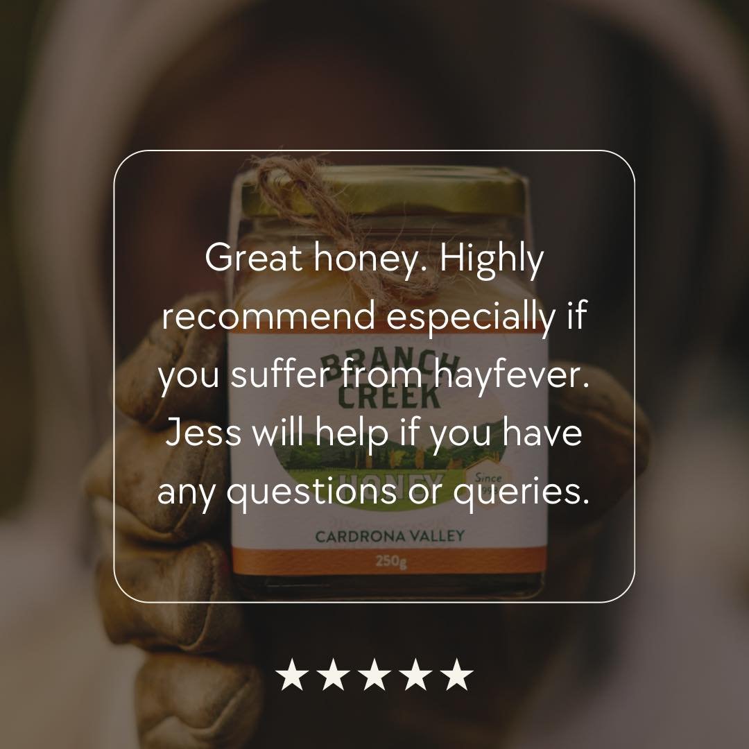 Thank you to this lovely local customer for leaving us a review 🫶 
Although we can’t say for certain that consuming local honey helps with allergies, this customer swears by ours - and it’s always great to hear that our bees hard work i