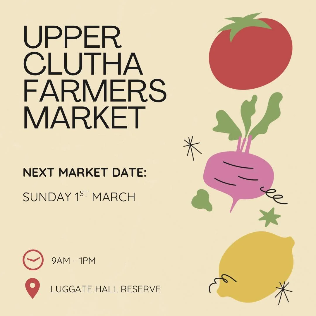 Catch Jess at the Upper Clutha Farmers Market tomorrow! 

📍 Held at the Luggate Hall, 16 Hopkins Street
⏰ 9am-1pm

A great opportunity to do your weekly shop locally, whilst enjoying a coffee and pastry! ☕️ 🥐 

@upperclutha_farmersmarket