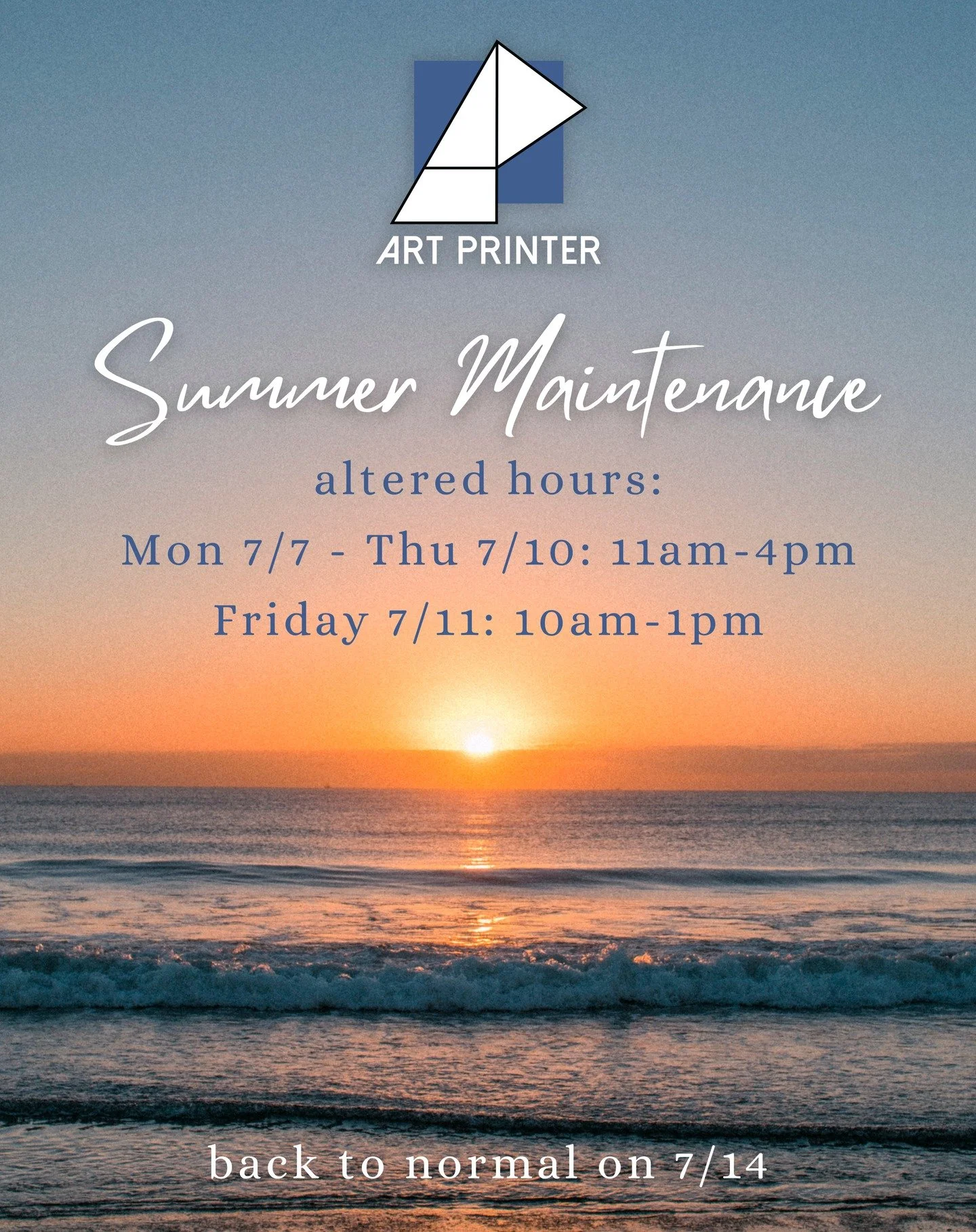 It's that time of year again! For our mental health our awesome team is splitting time to take a well deserved vacation. We will have altered hours this week, but we'll be back to normal next week!

Hope you're all getting some time off as well 💙🌊☀