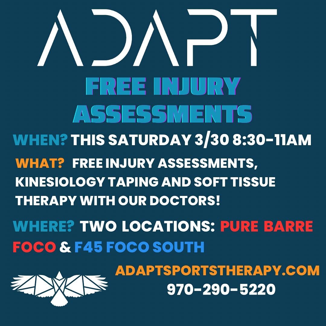This Saturday, March 30TH our team will be at TWO locations at the same time providing FREE injury assessments and recovery mini sessions. Here&rsquo;s the deets: Dr. Shawn will be @f45_training_ftcollinssouth 8:30-1:00 &amp; Dr. Natalie will be @pur