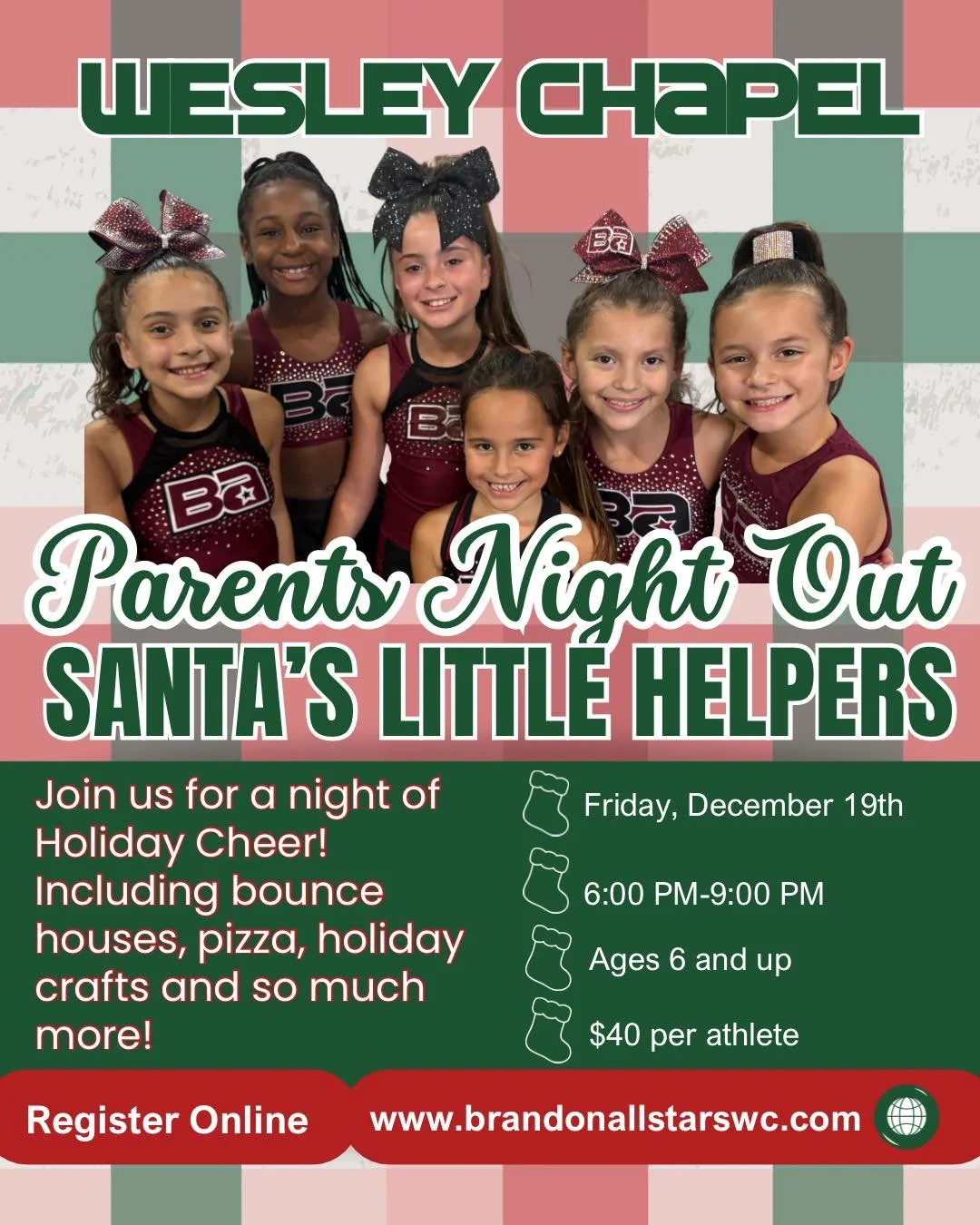 December Clinics are open for registration! 🤩🅱️🅰️💪

All clinics are open to BA members and non-members! Space is limited, so be sure to register today! 

Registration and information: https://www.brandonallstarswc.com/ba-wesleychapel-clinics

* B