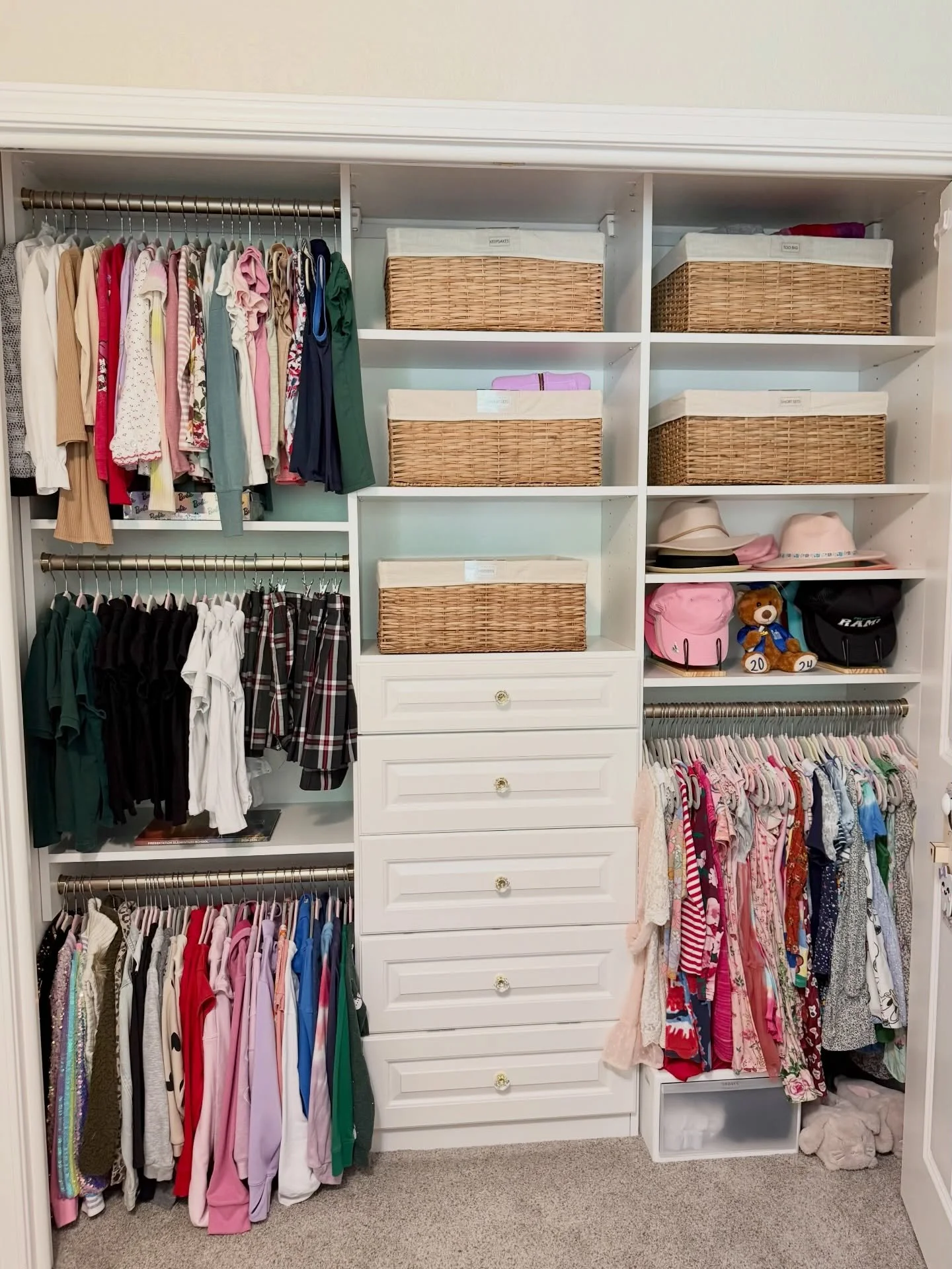 When the mama of this little girl&rsquo;s room reached out, she was done. She needed a fresh set of eyes and a new perspective to completely overhaul this closet, and that&rsquo;s exactly what we did. 

We started with a full edit, removing anything 
