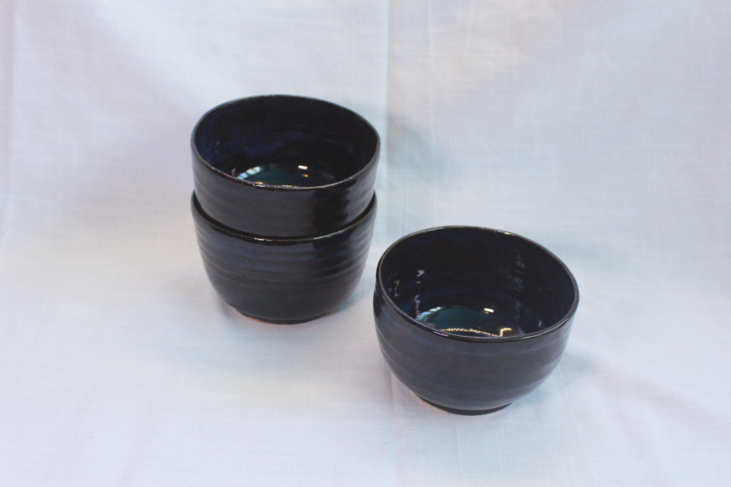 Dark Blue Stoneware Bowls, Set of 3. 2024.