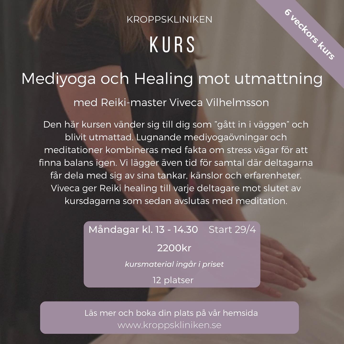 💆🏼&zwj;♀️Den h&auml;r kursen v&auml;nder sig till dig som g&aring;tt in i v&auml;ggen och blivit utmattad. Lugnande yoga&ouml;vningar som lugnar ner ditt nervsystem, reducerar stressniv&aring;erna och skapar balans. 

Vi v&auml;ver in teori kring s