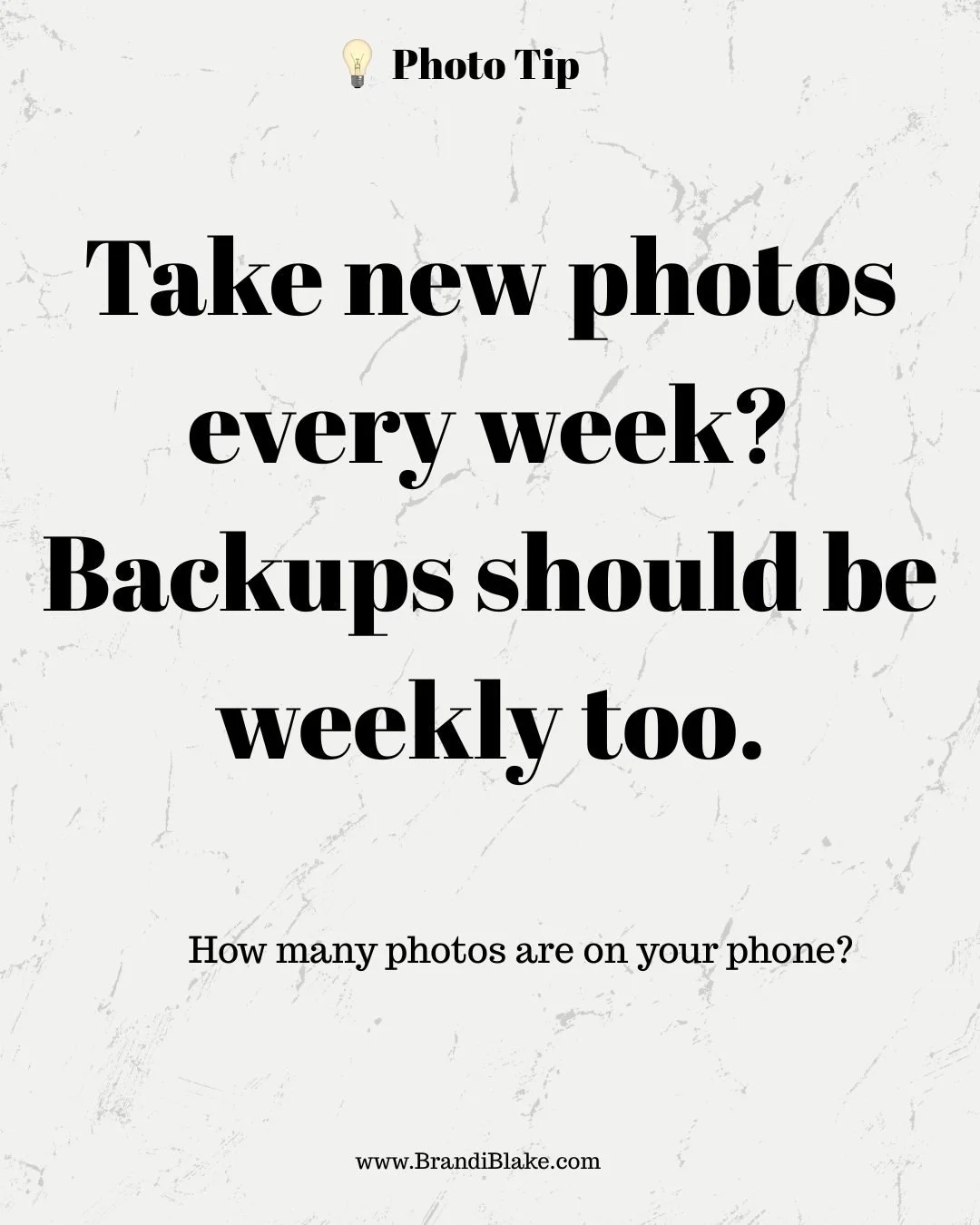 Think of it like laundry &mdash; the longer you wait, the bigger the mess. 😉

Set a weekly reminder to back up your photos. Your future self will thank you.

#PhotoTips #BackupYourPhotos #MemoriesMatter #PhotoTip #BrandiBlakePhotography #ColumbiaSC 