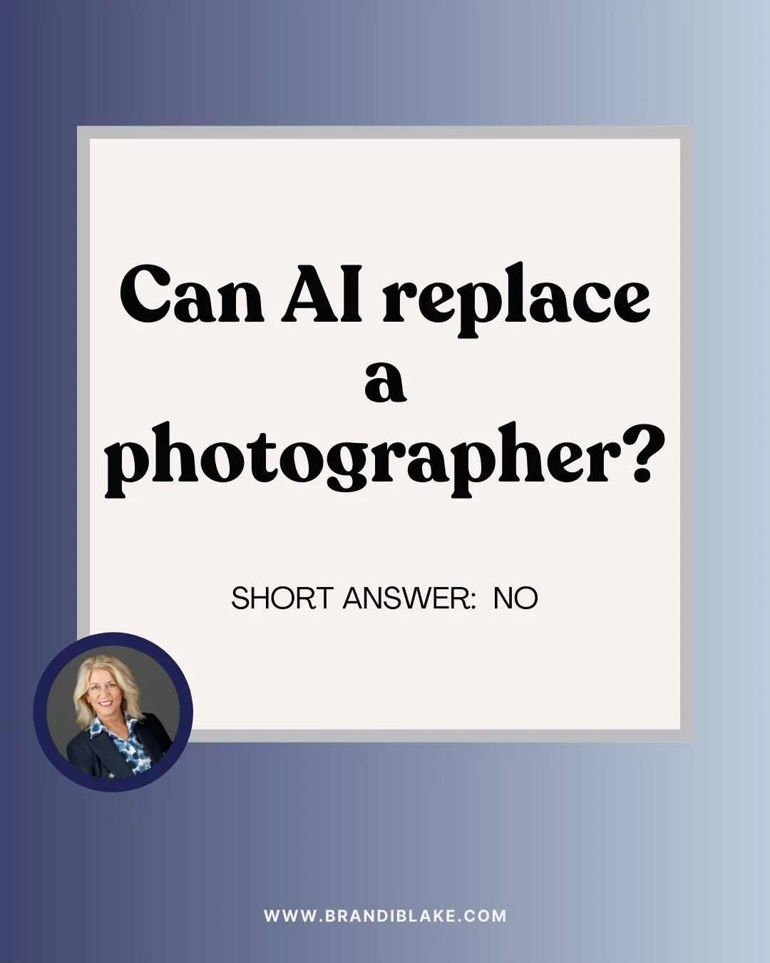I love technology - and I even use a little AI in my editing workflow. It helps me work efficiently and deliver beautiful images.
But AI can&rsquo;t build trust, ease nerves, adjust your posture, notice subtle expressions, or help someone feel confid