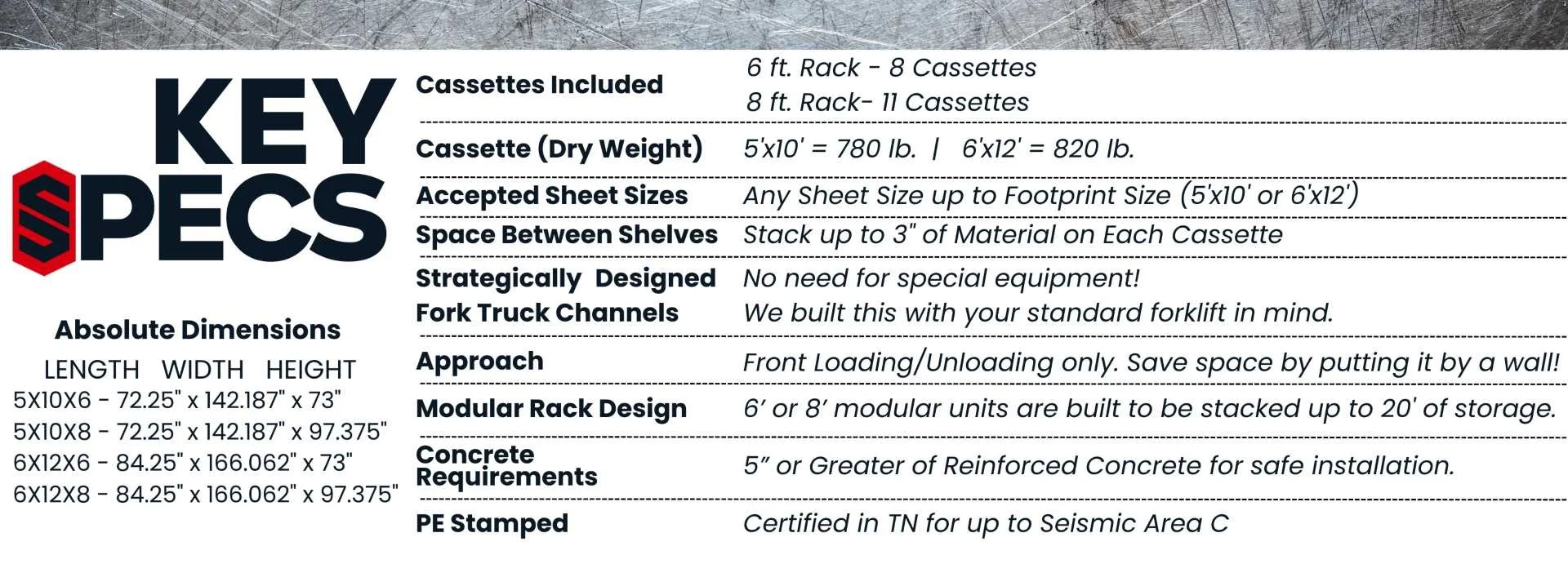 Spec Sheet Rack Improve Floor Space with Stackable Sheet Metal Storage Racks!