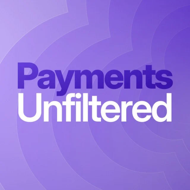 "Payments Unfiltered" text on purple gradient background