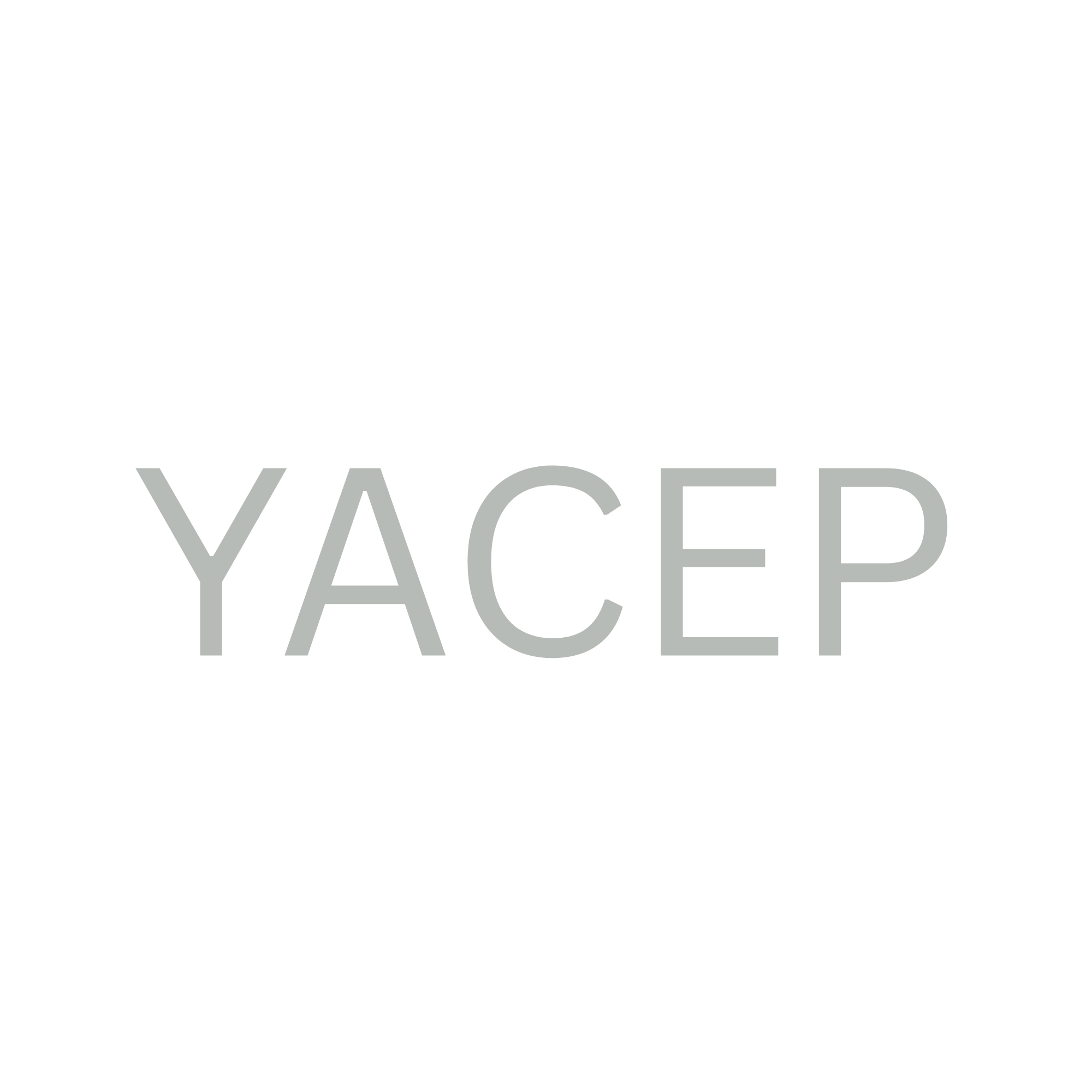 Logotipo con texto en inglés que dice 'YACEP' en letras grandes y gris sobre fondo negro.