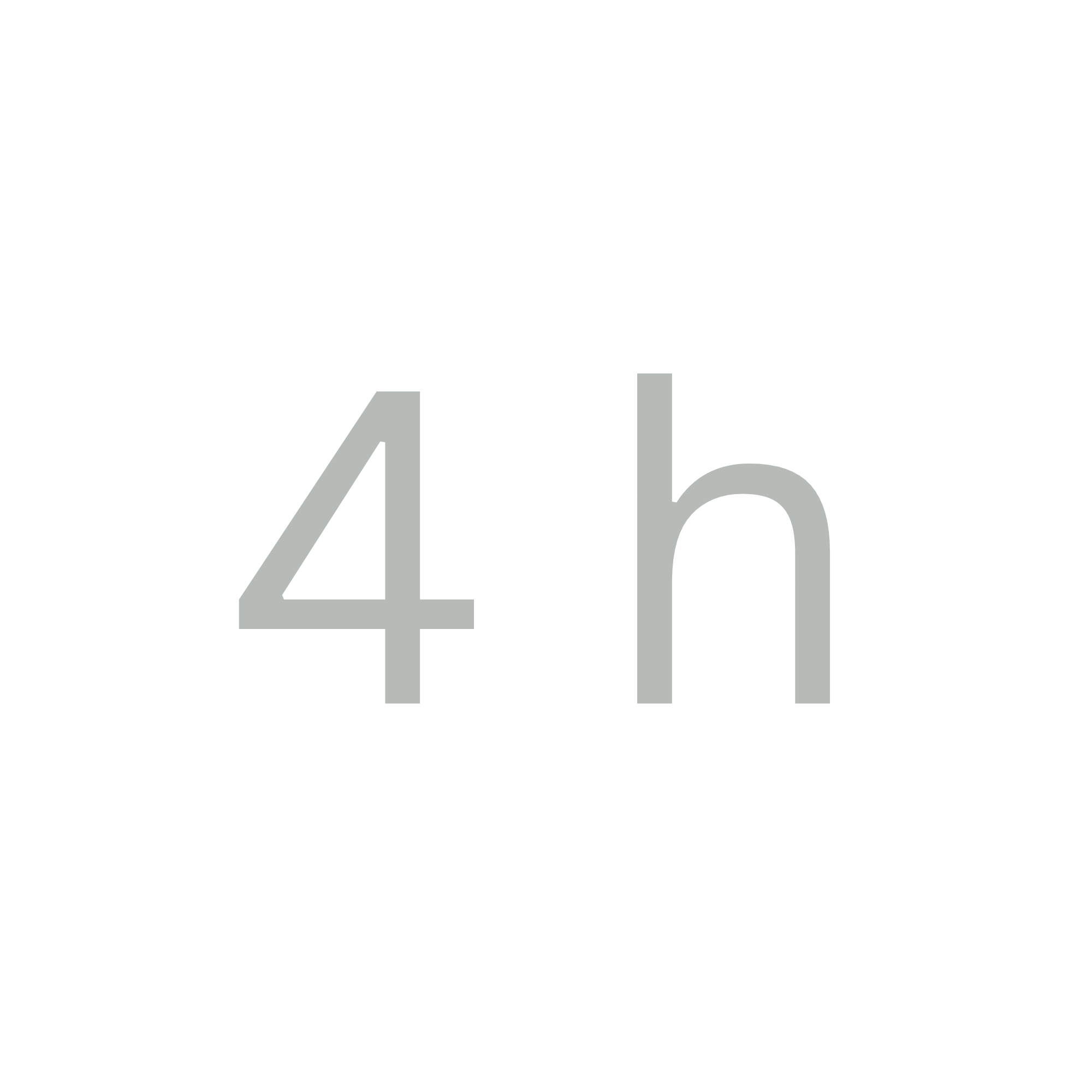 Símbolo químico para radioisótopo de carbono-14, con texto '4 h' en gris.