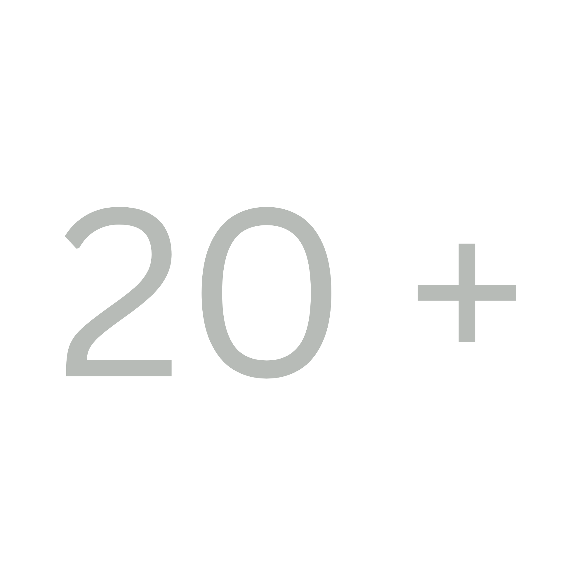 Texto que dice '20+' en color gris sobre fondo negro.