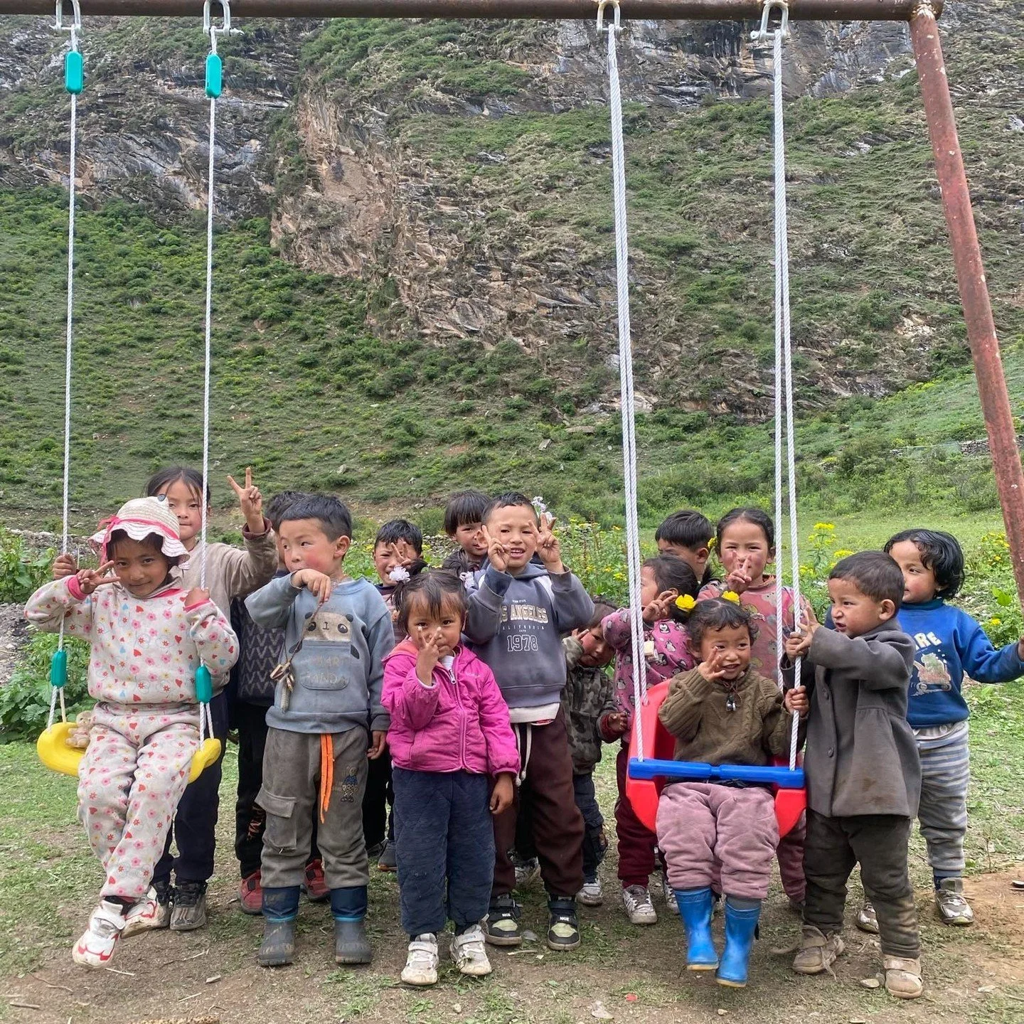 Playground installation is complete! 
Slides, swings, and a sign to thank our friends at the @rotaryclubofcanmore for awarding us the grant that made this possible. 

A big thanks to @tanzin_gyalzen_lama and Lama Pasang for all their help and support