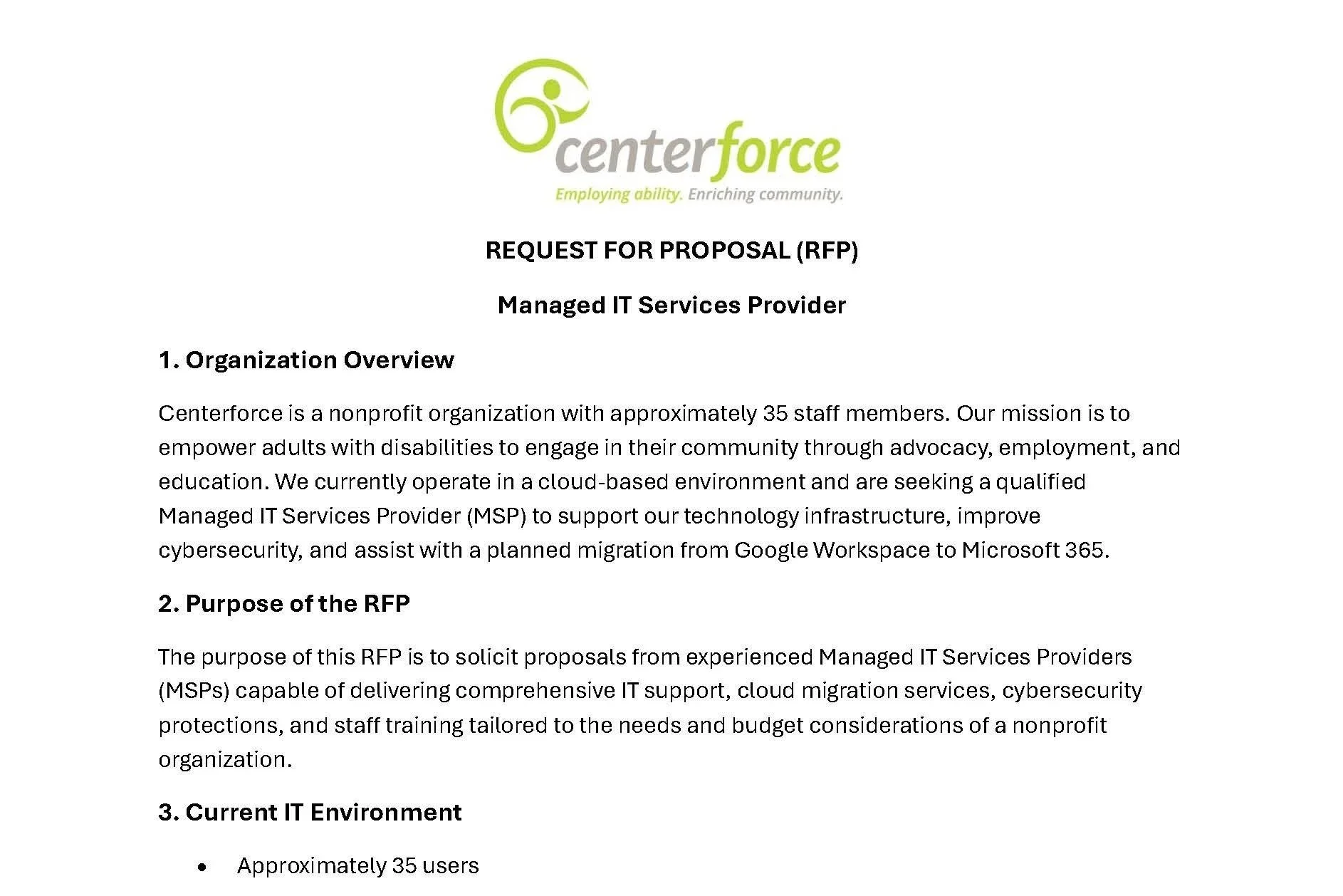 Request for proposal: Managed IT Services Provider