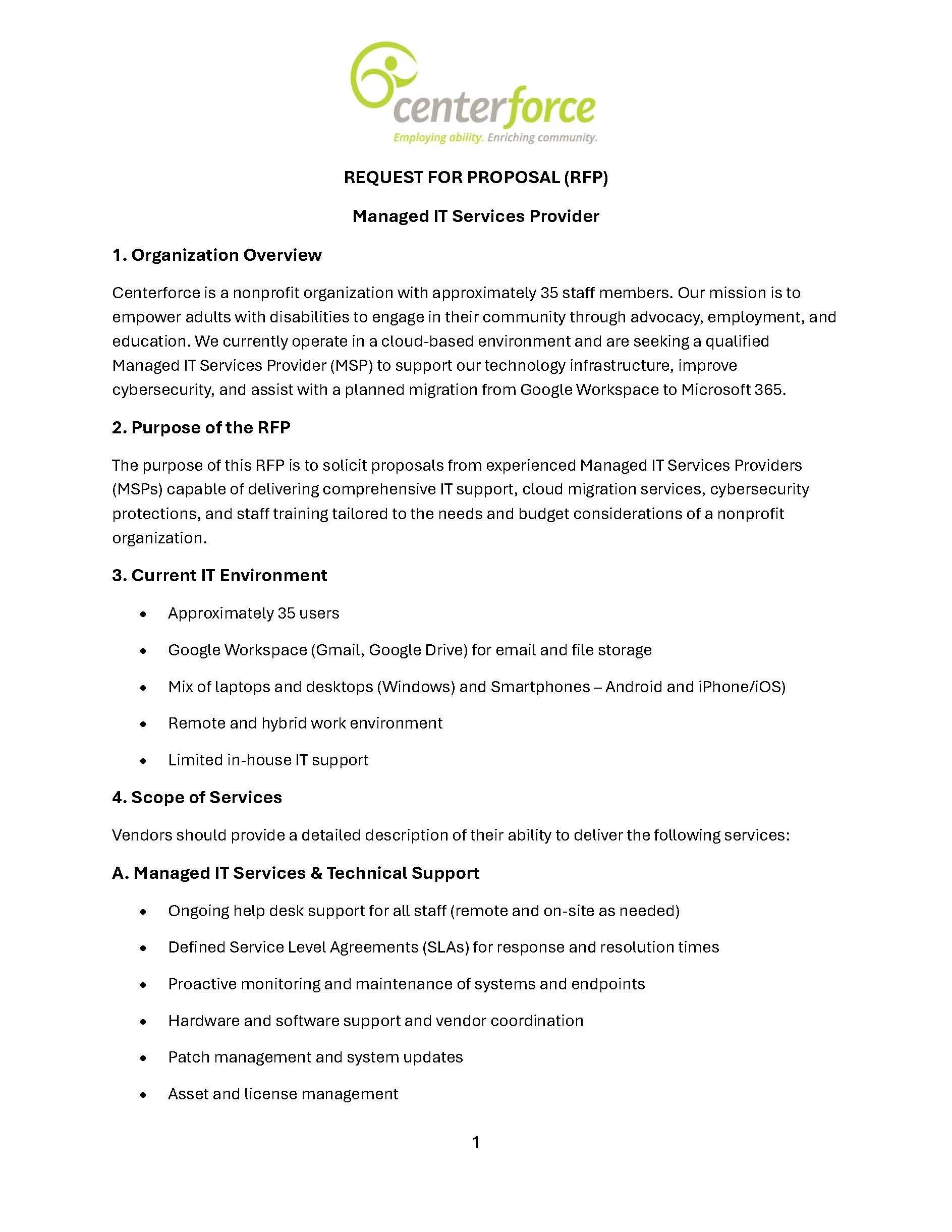 RFP for Managed IT Services