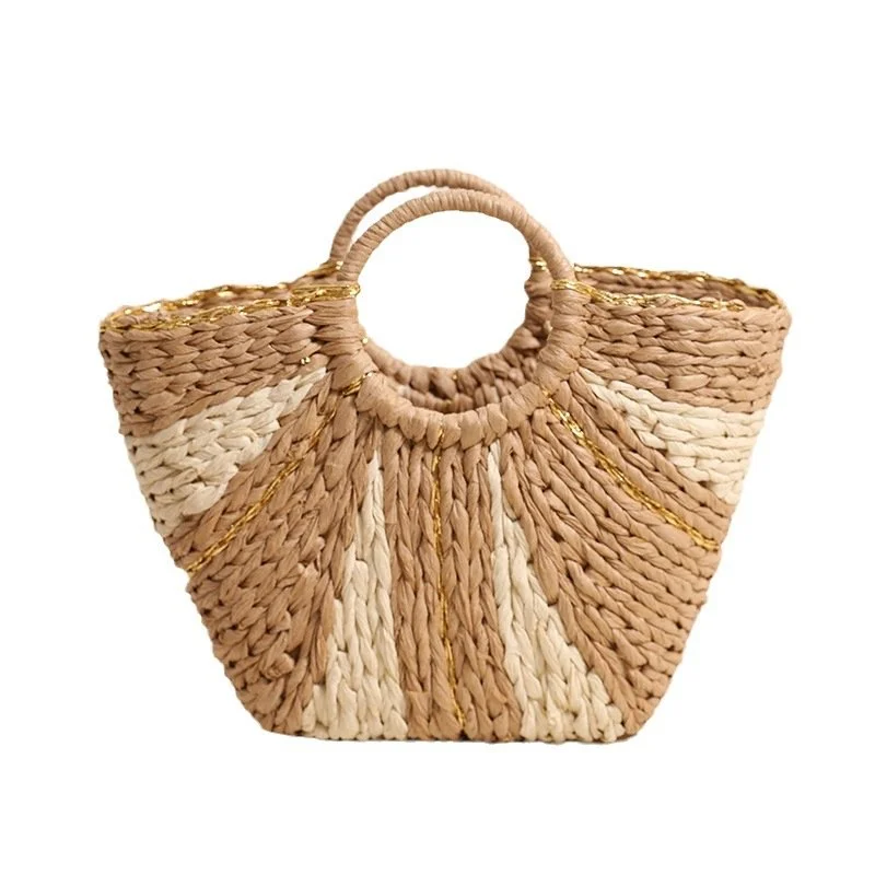 Luxury Vacation Weave Bucket Bag - Beige/Coffee